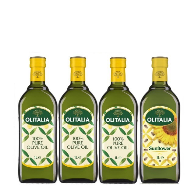 4瓶組 Olitalia 奧利塔 純橄欖油 1000mlx3瓶+ 葵花油 1000mlx1瓶 (雙入禮盒組) 橄欖油