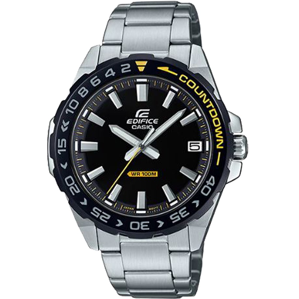 【CASIO】EDIFICE 簡約出色齒輪不鏽鋼錶-黑x黃(EFV-120DB-1A)正版宏崑公司貨