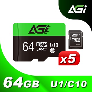 【AGI 亞奇雷】 microSDXC UHS-I 64G 記憶卡 附轉卡 五入組