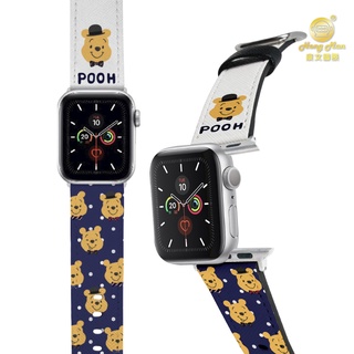 【Hong Man】迪士尼 Apple Watch 皮革錶帶 小熊維尼系列 英倫風(藍)