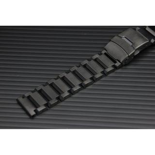 24mm黑色真空離子電鍍,全拉砂質感飛行風格不鏽鋼製實心錶帶,雙按式不鏽鋼單折保險扣