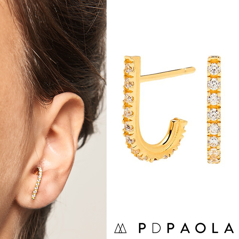PD PAOLA 西班牙時尚潮牌 簡約鑲鑽耳環 C型金色耳環 925純銀鑲18K金 BIRD GOLD