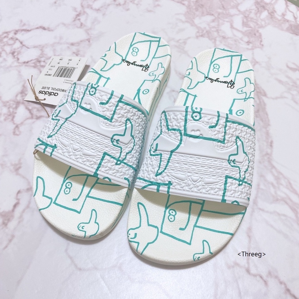 <Threeg>🏀ADIDAS SHMOOFOIL 聯名款 小鬼 運動拖鞋 可愛 鬼魂 滿版 白綠 男女鞋 GW3161