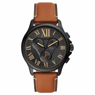 FOSSIL 復古休閒三眼計時皮帶腕錶-黑/咖-45mm(FS5639)【ERICA STORE】