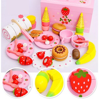 {高質感}{家家酒}超可愛草莓甜心派對44件組 ★附收納箱（木製蛋糕點心玩具組 野草莓系列)禮物