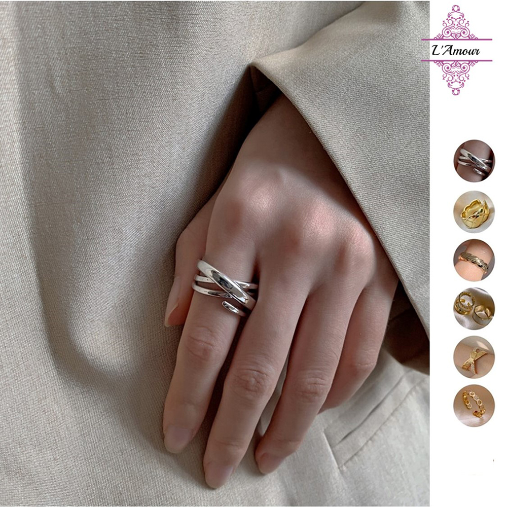 L'Amour 韓版設計感 ins潮時尚 個性 幾何形戒指 抖音同款 套裝 食指 小指戒 女戒指 女飾品 【PG17】