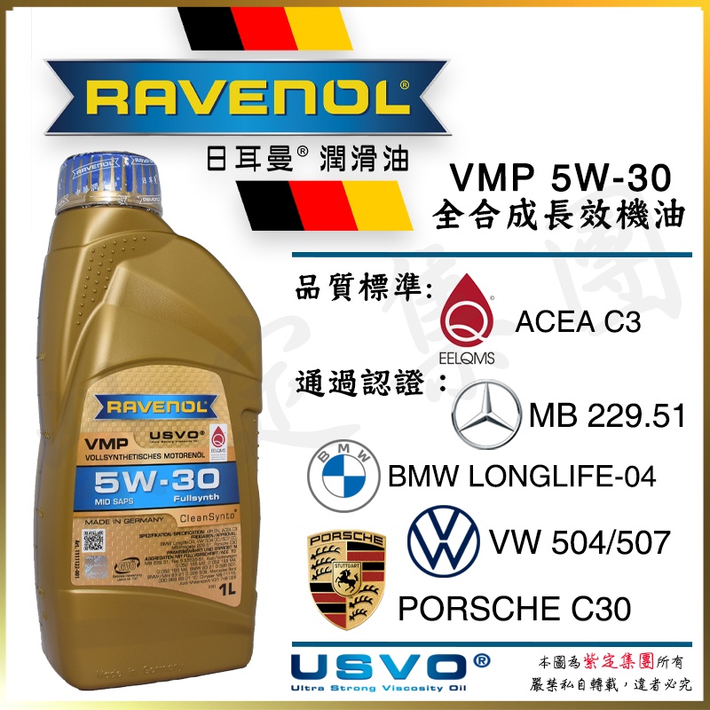 《TT油品》Ravenol 日耳曼 VMP 5w30【中高階】來源明確【公司貨】C3 229.51 LL04 C30