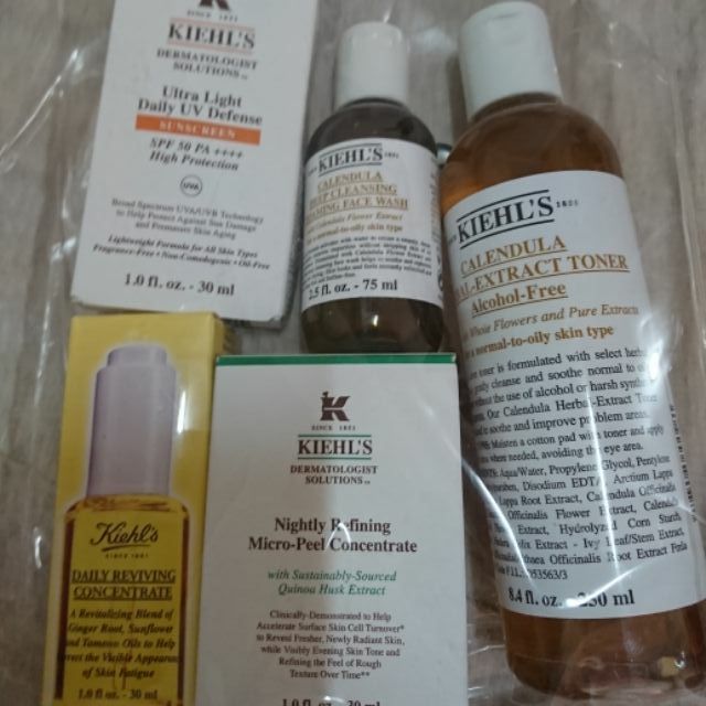 Kiehl's 藜麥煥膚精華+金盞花植物化妝水+早安煥采能量精露+集高效防曬乳