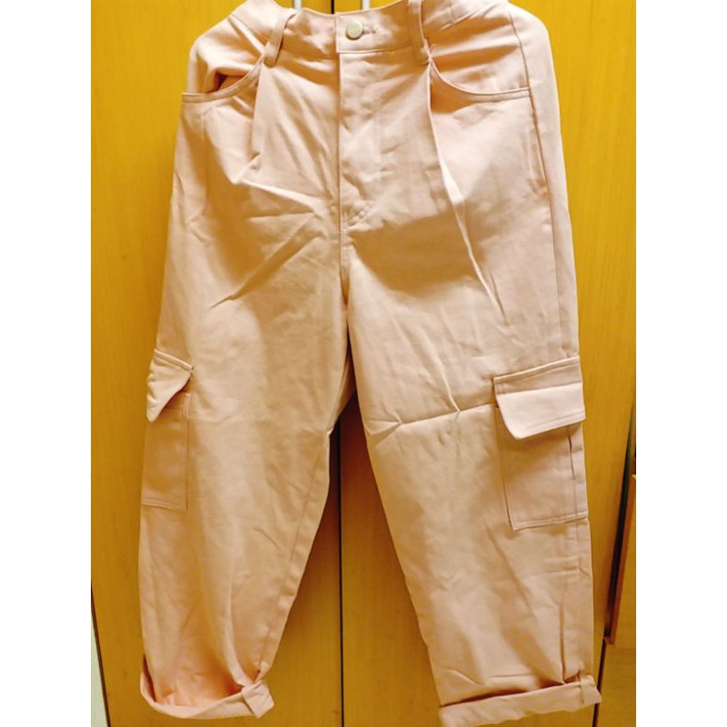 《全新》東大門正韓連線|2023最流行粉紅甜美鬆緊大口袋工作褲