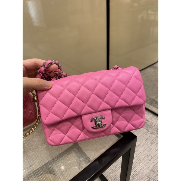 Chanel正品二手私物 a69900 mini coco classic 20cm 芭比粉鏈條包