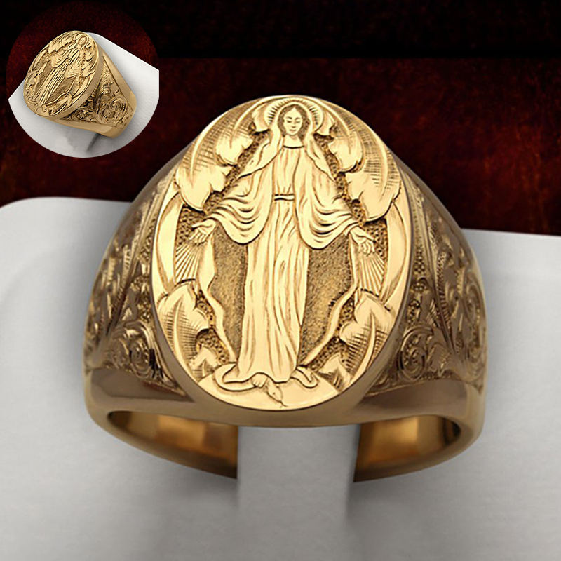 男士戒指戒指派對首飾黃金天主教耶穌首飾基督教手工雕刻