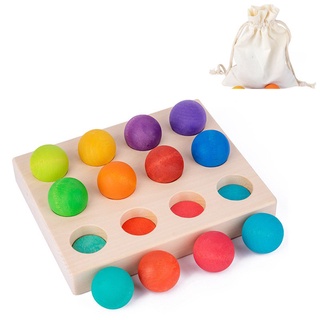 分揀球 加盤顏色配對分類眼影玩具 盤兒童玩具 椴木3.5cm玩具 12色磨砂球 bnw1