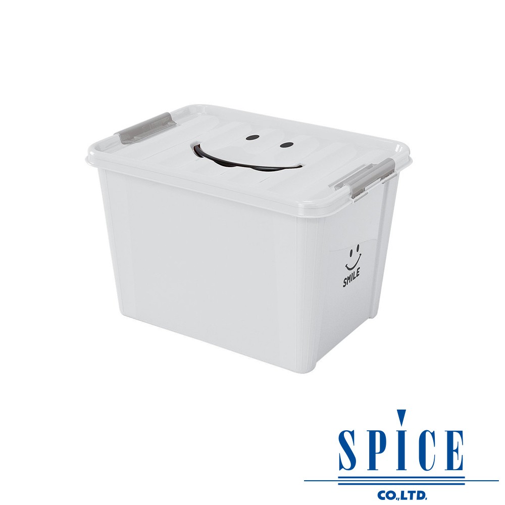 【SPICE】KIDS 馬卡龍色彩 附蓋 微笑整理箱 收納箱 - 白色 L