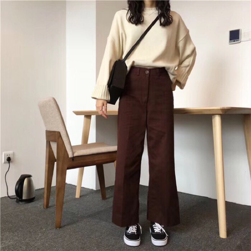 咖啡色寬褲 蝦皮購物