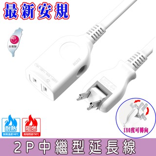 iPlus+ 保護傘 2P中繼型延長線 PU-2012 180度旋轉插頭 臺灣製 高耐熱防火 新安規 2孔1對1延長線