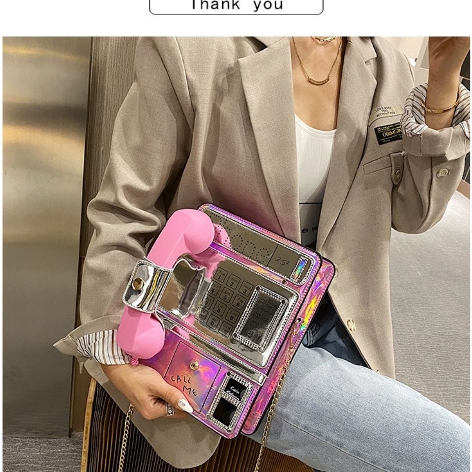 【小眾包包】2020新款時尚創意搞怪個性鐳射仿真公用電話字母數字女單肩斜挎包