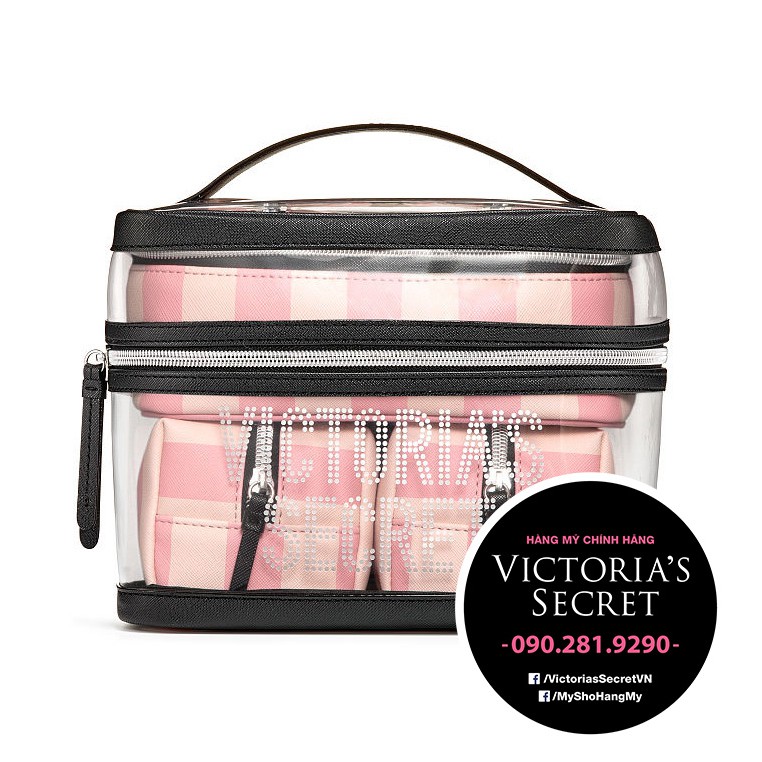 4 件套超漂亮、超可愛粉色條紋化妝包 - Victoria's Secret US