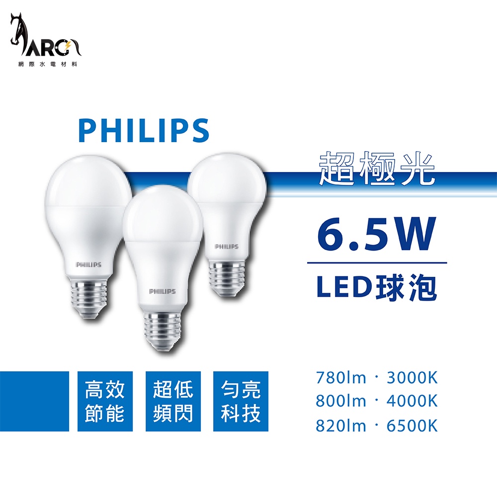 飛利浦 PHILIPS 超極光 LED球泡燈 6.5W / 8.5W / 9.5W / 12.5W E27燈座