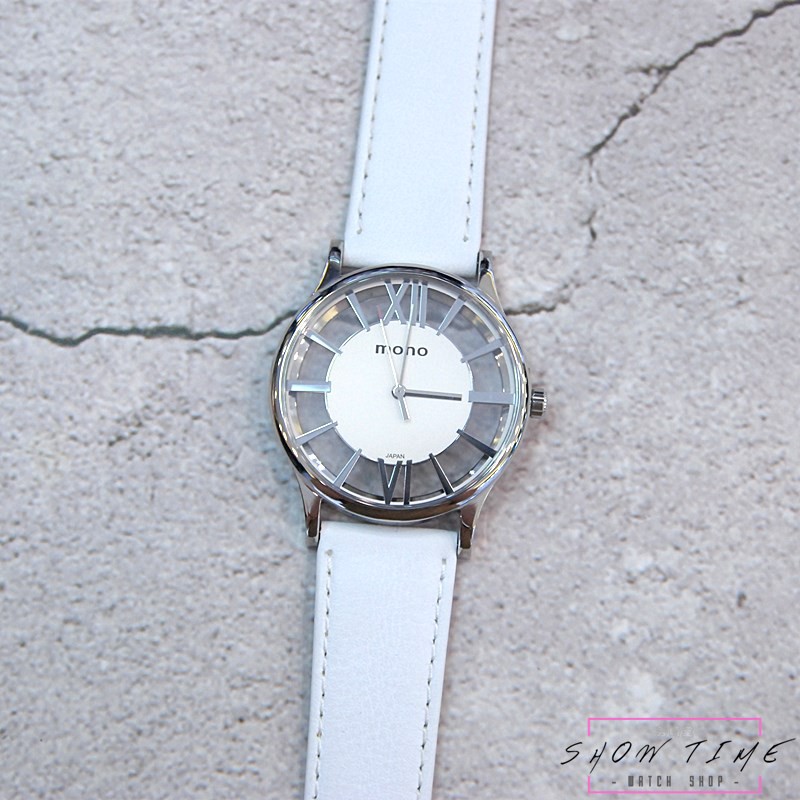 曼諾 MONO 羅馬時刻簍空美學小羊皮腕錶-白色皮帶/銀刻度白面銀 5003B-356L [ 秀時堂 ]