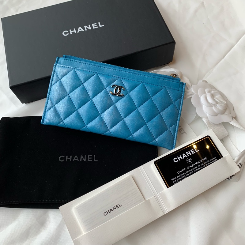 Chanel|混色Logo扁式拉鍊長夾