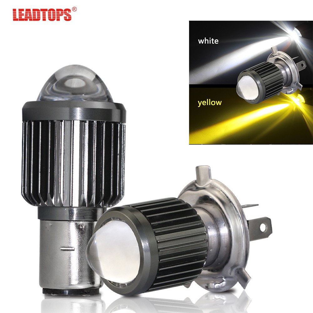 Leadtops 1pc H4 H6 LED 摩托車頭燈燈泡黃光白光 12V