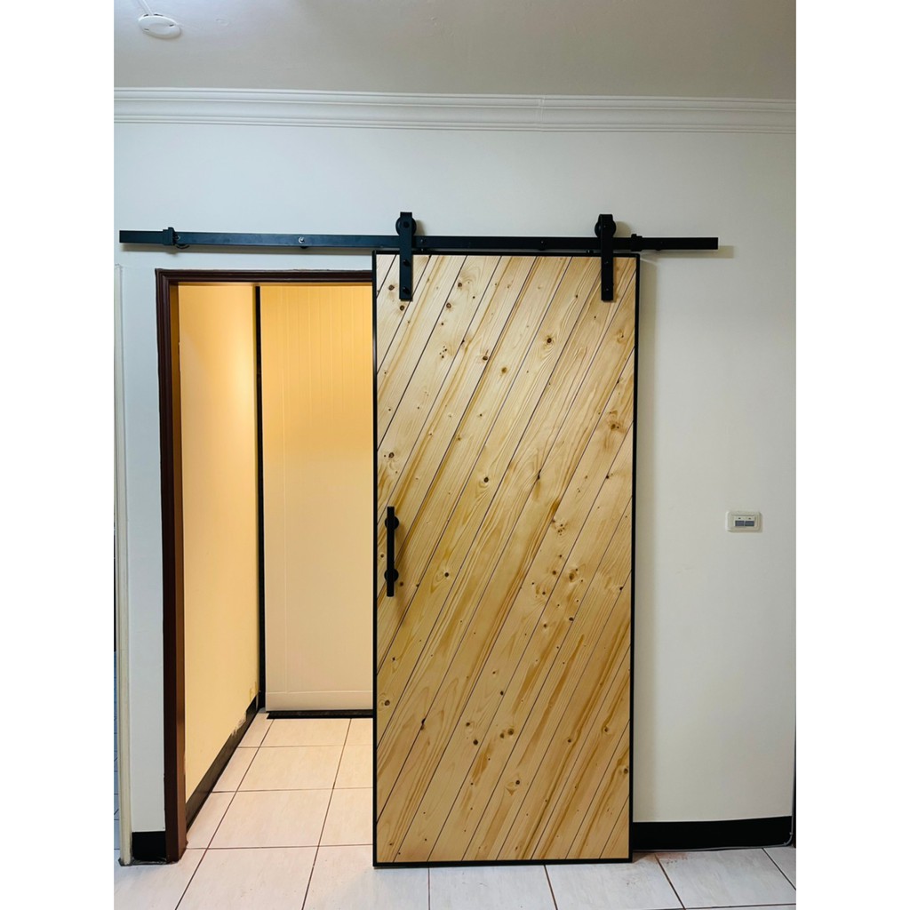 政伸建材 美式工業風 鋼刷立體紋 實木穀倉門 客製 訂製 穀倉雙門 實木門 拉門 推門 蝦皮購物