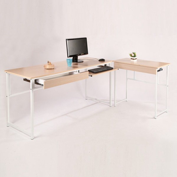 【S160-K2DR】加長實用L型工作桌 、電腦桌、書桌(含二個抽屜一個鍵盤架)DE1660-KDR+DE840-DR