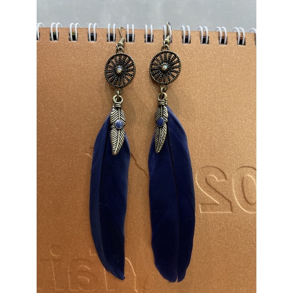 原住民手工藝藍色羽毛耳環（僅戴過2次）