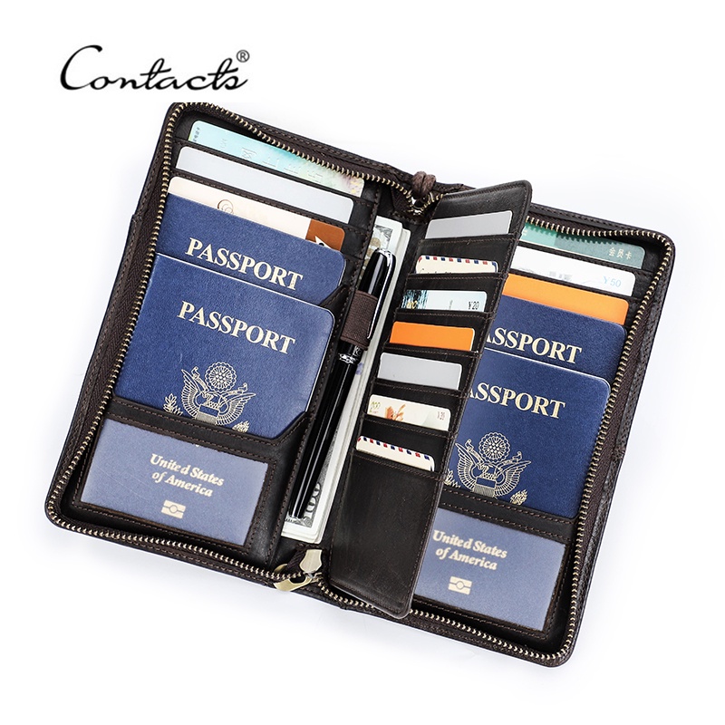 CONTACT'S護照夾真皮男士護照套, 帶筆槽旅行錢包身份證袋收納袋文件袋