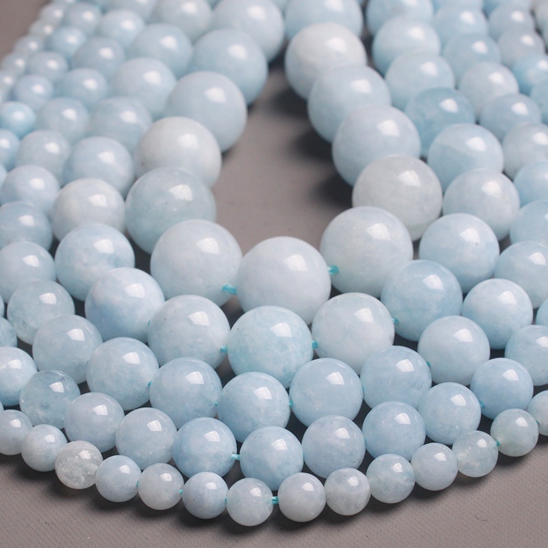 6/8/10/12mm 天然海藍寶石散裝間隔珠,用於珠寶手鍊項鍊製作