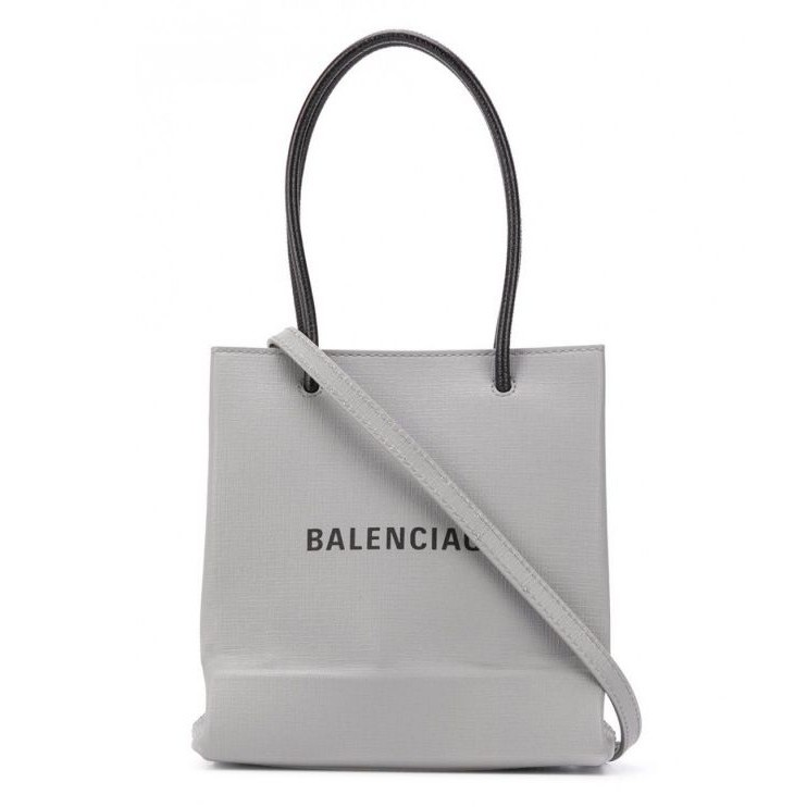 Balenciaga 597858紙袋造型小牛皮 2用購物包 XXS 灰色