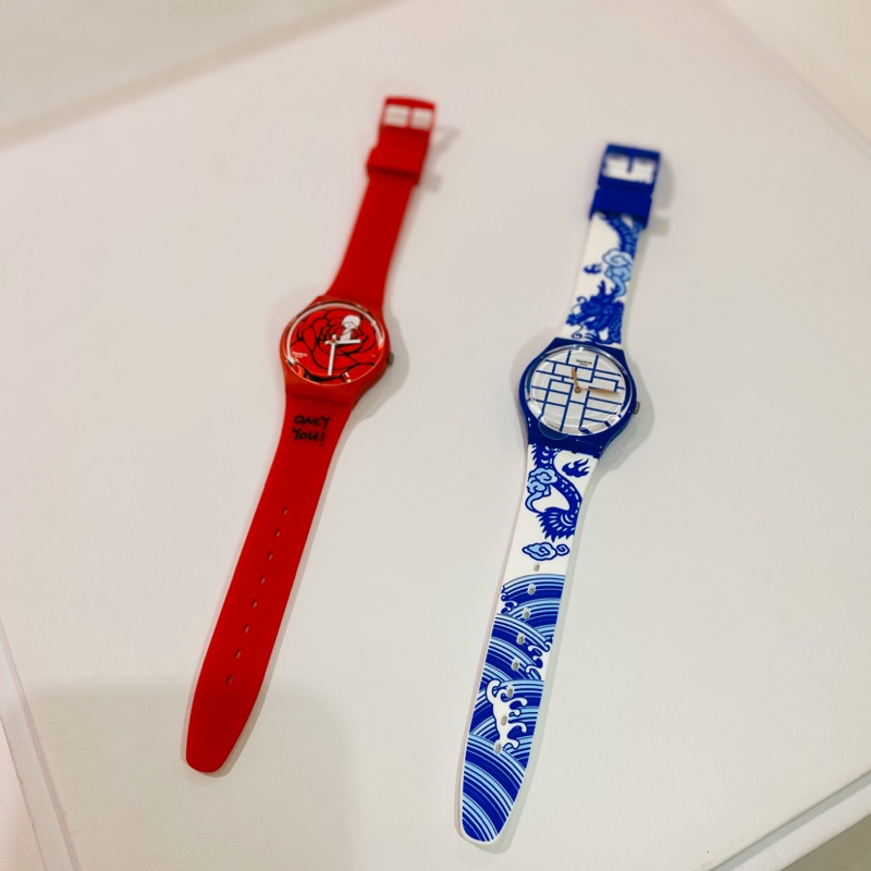 【爆炸小舖】Swatch 復古 玫瑰 少女中國風 兒童錶 手錶 輕盈 紅色 藍色 白底