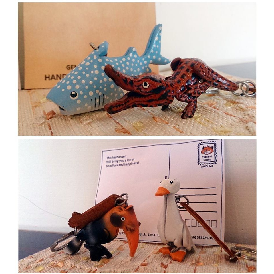 泰國 皮雕 動物鑰匙圈 全新 明信片 限量 動物 動物造型 鑰匙圈 大嘴鳥 鱷魚 鯨魚 白鵝
