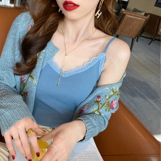 背心吊帶 小可愛 內搭衫 上衣 打底衫蕾絲白色小吊帶設計感小眾TBF15.097胖胖美依