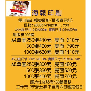 印刷a4海報菜單a5海報傳單彩色dm自備檔案傳圖片銅版紙100磅折價卷宣傳單海報排版照片文字宣傳單150磅米琪印刷社