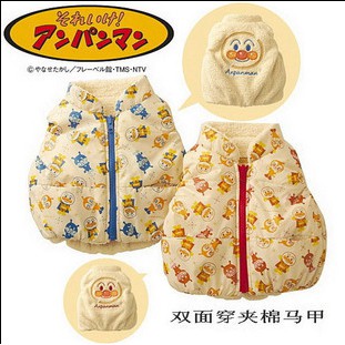 熱賣麵包超人 超級保暖馬甲 兩面可穿 秋季加厚款兒童背心坎肩　寶寶面包超人加絨雙面馬甲