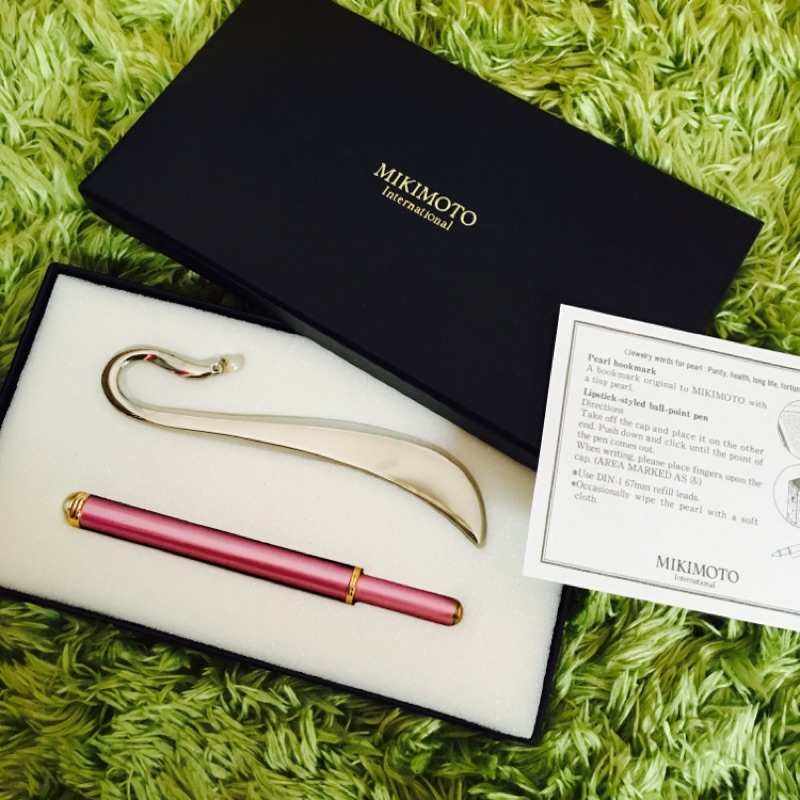 【專櫃】MIKIMOTO 御本木 限量 粉紅色 珍珠原子筆 書籤組禮盒