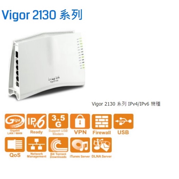 好貨專賣-居易VIGOR-2130\防火牆\USB雙埠\1WAN\4LAN\Gigabyte\高階有線路由器(九成新)