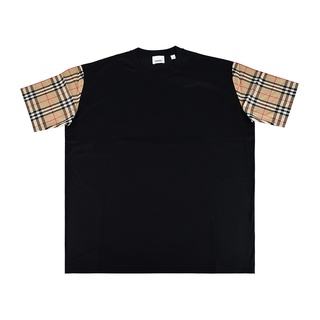 BURBERRY VINTAGE 格紋拼接設計純棉寬鬆短袖T恤(女款/黑)