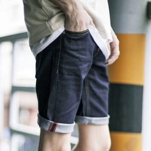 AOYAMA 原藍水洗設計 膝上 反摺牛仔短褲【X55577-1】