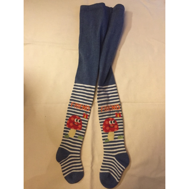 日本小朋友 褲襪/內搭褲 藍色線條小蘑菇 純棉 70-85cm日本帶回 限量一件唷～～