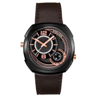 POLICE BAYCHESTER 黑殼咖啡皮革腕錶、手錶、男錶