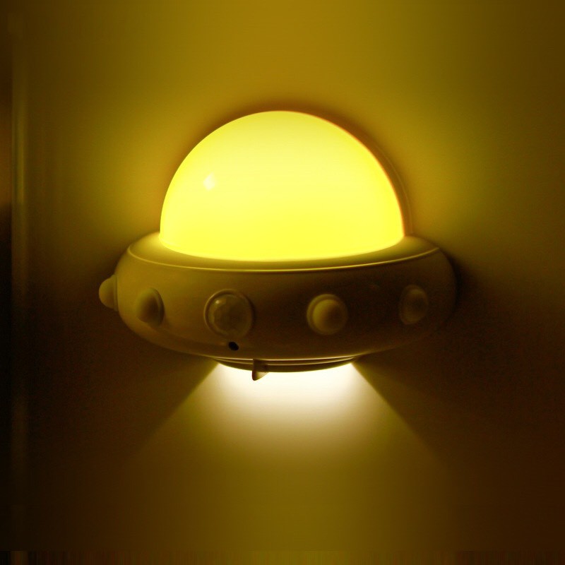 創意led小夜燈飛碟人體感應 USB充電遙控燈臥室床頭燈