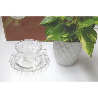 全新－清透明亮－水波紋玻璃杯禮盒組－咖啡杯－果汁杯－茶杯－花茶杯－附盤－五杯加五盤共十件一組