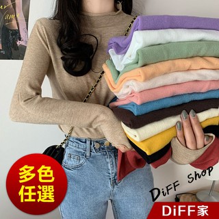 【diff】韓版半高領針織上衣 長袖上衣 女裝 衣服 寬鬆上衣 顯瘦上衣 素色 冬裝 長袖t恤 針織上衣 【w198】