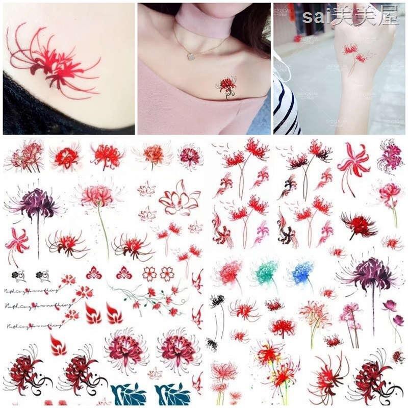 一份100貼 彼岸花紋身貼防水女持久仿真紅色曼珠沙華紋身貼紙現貨熱銷 蝦皮購物