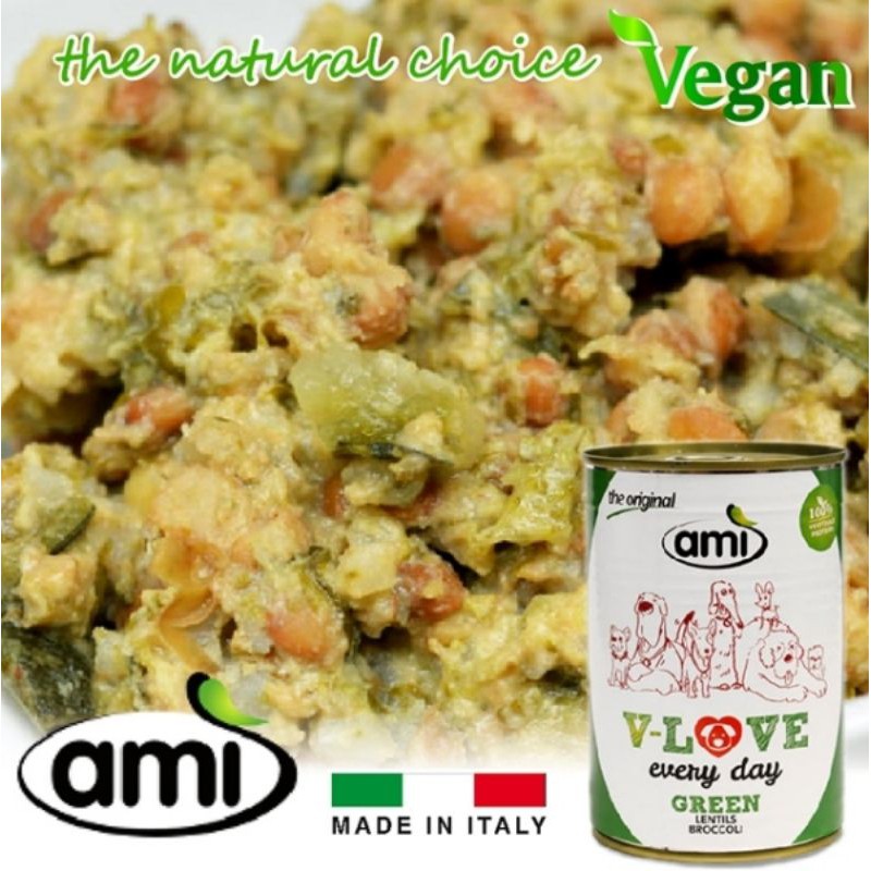 阿米狗罐頭-綠罐 Vegan AMI Dog 400g 扁豆花椰菜_純素寵物食品_ 素食主食罐 營養添加