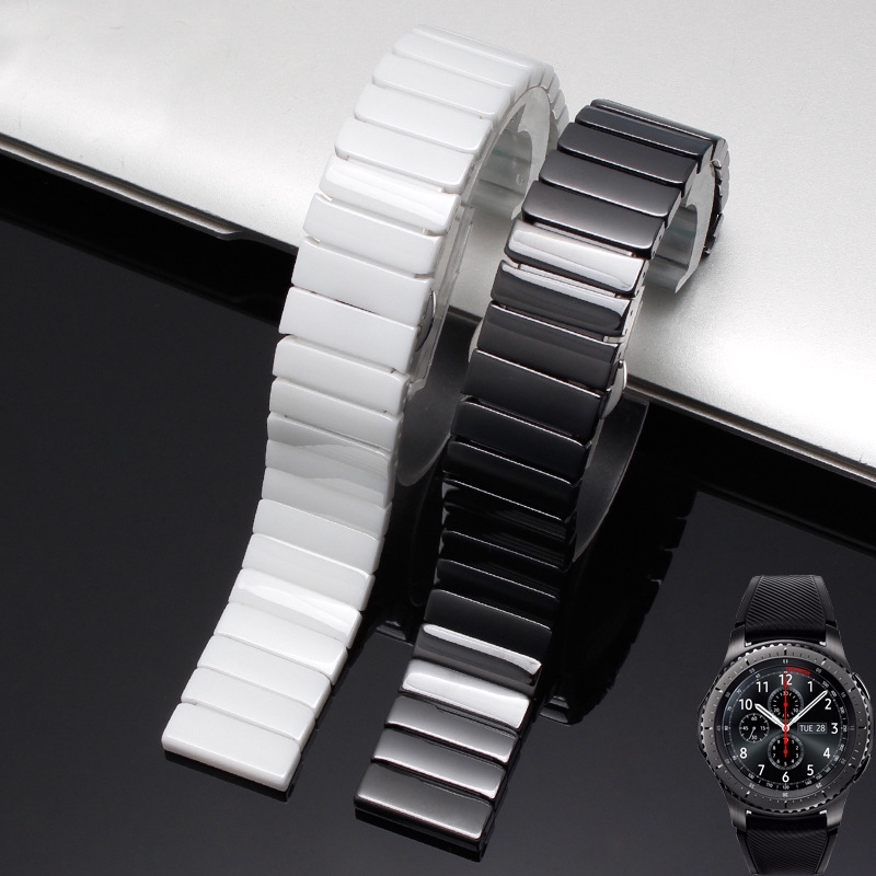 真陶瓷錶帶 22mm通用錶帶 華為GT 3手錶帶 GT2一株錶帶替換帶 華為watch 3 pro陶瓷男女錶帶