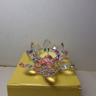 熱銷款9k水晶玻璃蓮花燭臺酥油燈擺件(透明七彩)