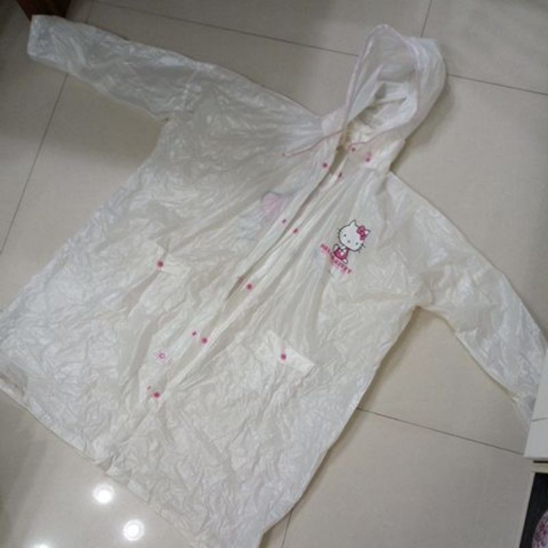 九成新 台灣製造Hello Kitty白色雨衣